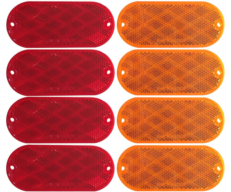 MAXXHAUL 51018 Oval Reflectors 4 Red and 4 Amber Self Adhesive or Drill Mount-DOT 8 pack for Trucks RV's Campers Bike Racks Cargo Carriers 4-3/8 inch x 2 inch x 1/4 inch