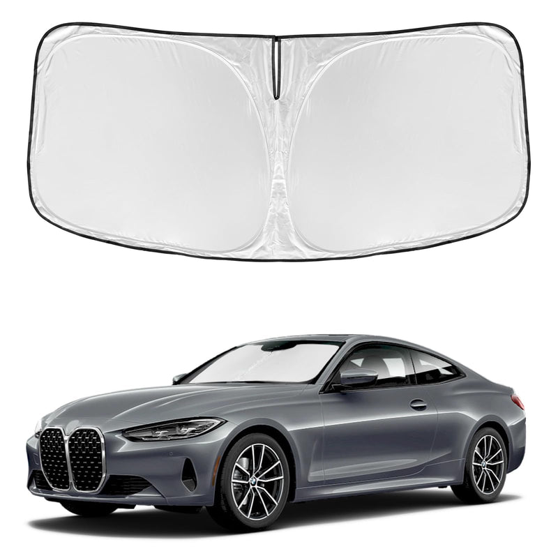 for BMW 4 Series 2021-2025 430i 440i i4 m4 330i Windshield Sun Shade - 4 Layers for Front Windows Shade Cover Custom Fit 4 Series Sun Visor 240T Retractable Shade Blocks UV Rays Car Accessories for BMW 4 Series 2021-2025