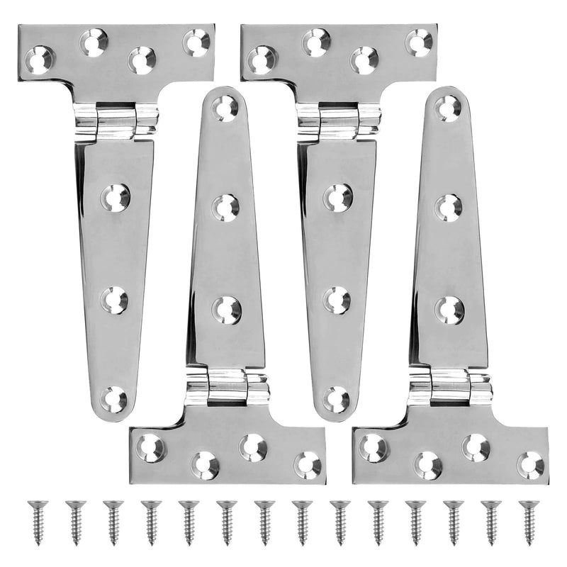 TamBee 4 Pcs 6 Inch Stainless Steel Hinges Barn Door Hinges Heavy Duty T-Strap Hinge Outdoor Wooden Fences Gate Shed Door Tee Hinge with Screws Silver