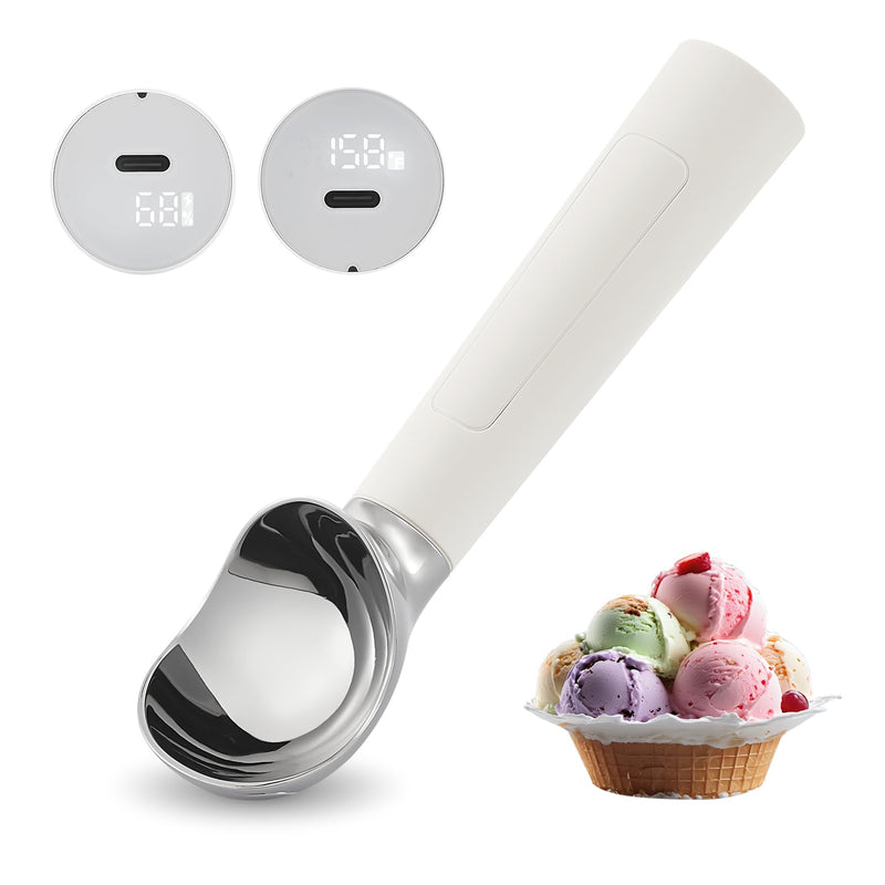 Heated Ice Cream Scoop Rechargeable, Electric Warming Ice Cream Scooper with LED Display, Heats to 158°F for Hard Ice Cream, Easy for Seniors & Kids, IP67 Waterproof (White, 2 oz) White