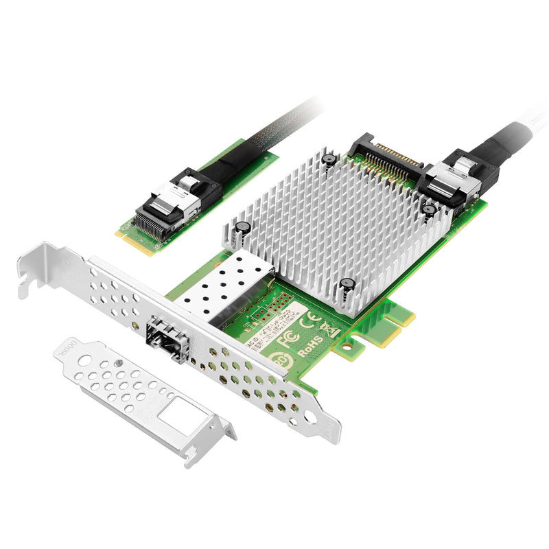 Vogzone M.2 to 10GbE SFP+ NIC, Single SFP+ Port with Intel 82599 chip, M.2 + M Key + SFF-8087 with 35cm(13.7in) Cable, 10 Gigabit Network Card for Windows, Linux, UEFI M.2-10G-SFP(1*SFP+)