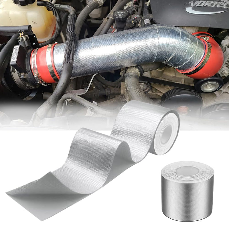 2 Rolls High-Temp Heat Shield Tape Reflective Adhesive Backed Roll Thermal Barrier Foil Tape Self-Adhesive Heat Resistant Tape Cool Tapes for Hose and Auto (Silver, 2 Inch x 32.8 ft) Silver
