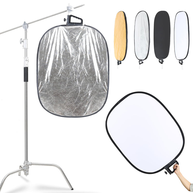 5 in 1 Photography Reflector 27x35inch (72x90cm) Collapsible Light Reflector with Handle & Connection Adapter,Portable Light Reflectors Diffuser Panel Photography Kit for Studio Video&Outdoor Lighting 72x90cm / 27x35inch