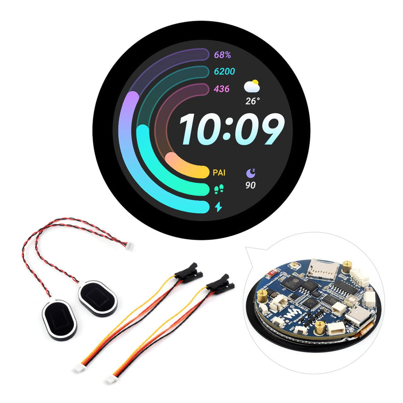 Waveshare ESP32-S3 1.85inch Round Display Development Board 360×360, 32-Bit LX7 Dual-Core Processor, Up to 240MHz Frequency, Supports Wi-Fi & BLE 5, Accelerometer and Gyroscope Sensor, with Touch