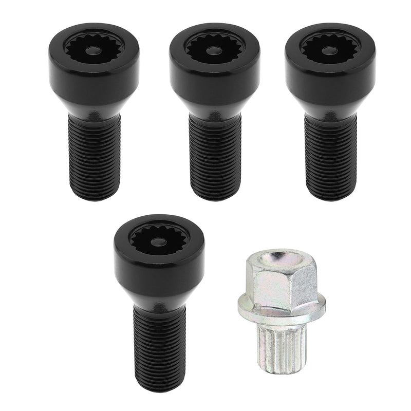 5pcs 36136786191 M14x1.25mm Wheel Lock Set Lug Nuts Bolt Fit for BMW Mini, I3 I8 M2 M4 F80 X2 X4 X6 with Master Key, Black Anti-Theft Wheel Stud Bolt Locks