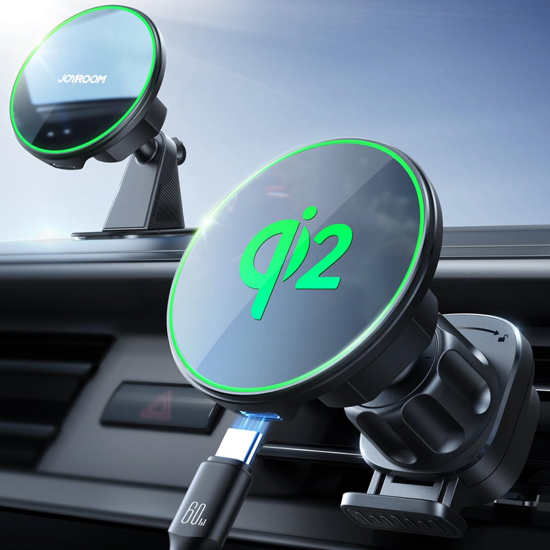 JOYROOM for Qi2 15W MagSafe Car Mount Charger, Qi2-Certified MagSafe Car Charger for Air Vent/Dashboard, Magnetic Wireless Car Holder Fit for iPhone 16 Pro Max Plus 15 14 13 12