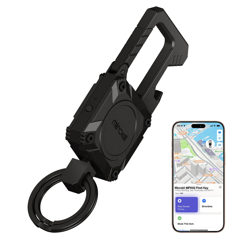 Miroddi Keychain with Smart Tracker, Men's Keychain Works with Find My(iOS Only), Heavy Duty Car Key Chains with Bottle Opener Fob Carabiner, Key Finder, GPS Anti-lost, Rechargeable, Black