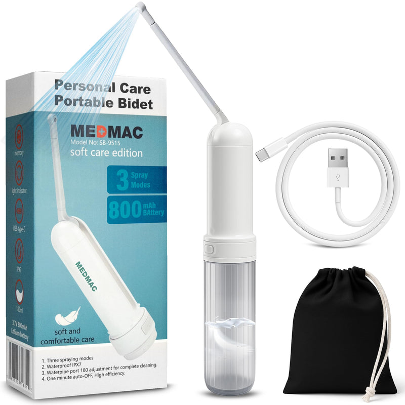Portable Bidet for Travel, Rechargable USB-C 3 High Pressure Modes Travel Bidet Compact Waterproof Handheld Sprayer Device for Women, Men, Babies - Ideal for Personal Hygiene (White) White