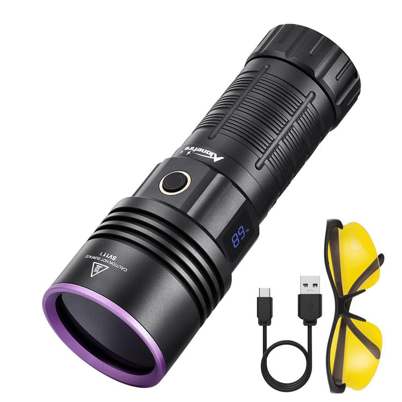 ALONEFIRE SV117 70W Professional UV Flashlight 365nm Digital Display USB-C Rechargeable with Protective Glasses