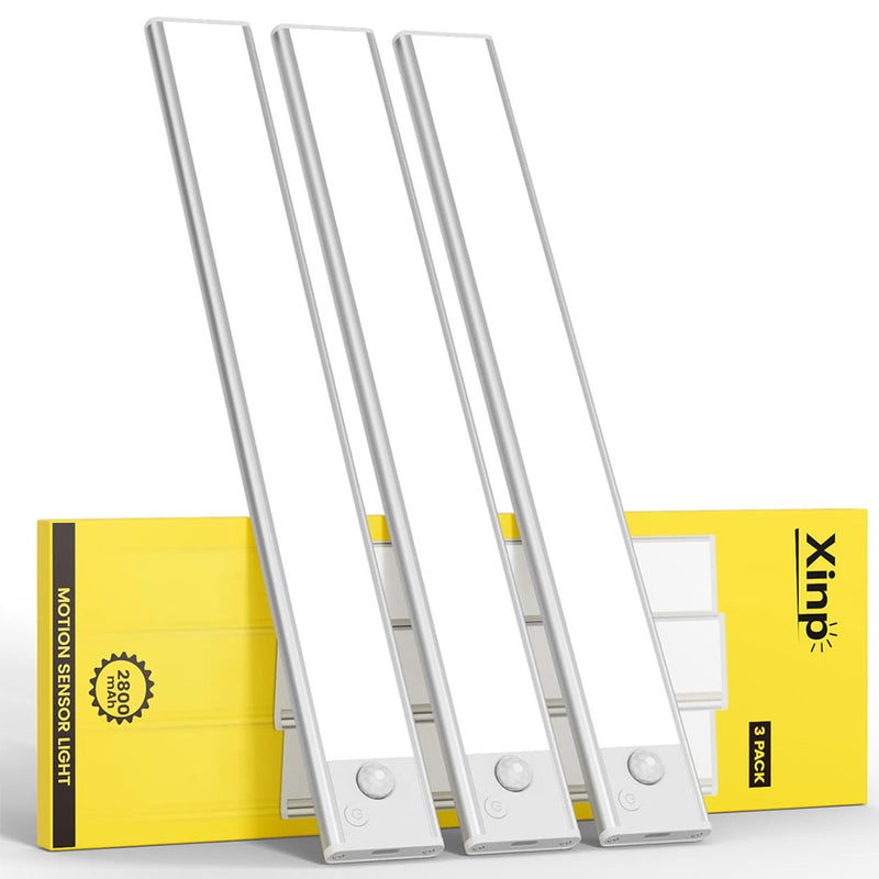 Under Cabinet Lighting, LED Magnetic Motion Activated Under Cabinet Lights, Rechargeable Closet Lights 2800mAh Battery Operated, Wireless Dimmable Under Counter Lights for Kitchen,Hallway 2 Pack 3Pack-13.7inch White Light