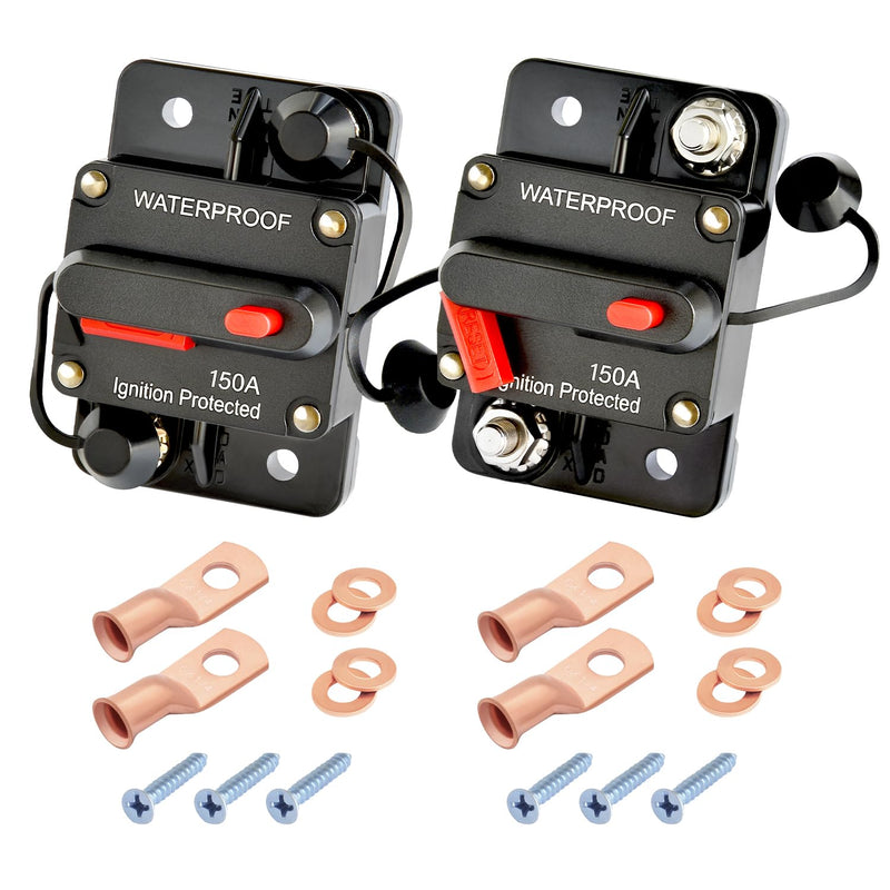 150Amp Circuit Breaker DC 12V-48V for Marine Boat Trolling Motor Automotive RV Trailer Car Solar System Battery Disconnect with Manual Reset Switch, IP67 Waterproof (Pack of 2) 2 Pieces 150A