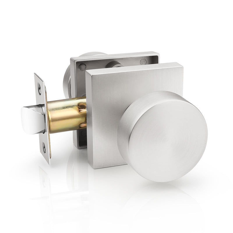 Probrico Door Knob Brushed Nickel Interior Handle for Closet and Hallway Doors, Keyless Door Knob No Lock, Interior Doorknob on Square Rose, 1 Pack Passage