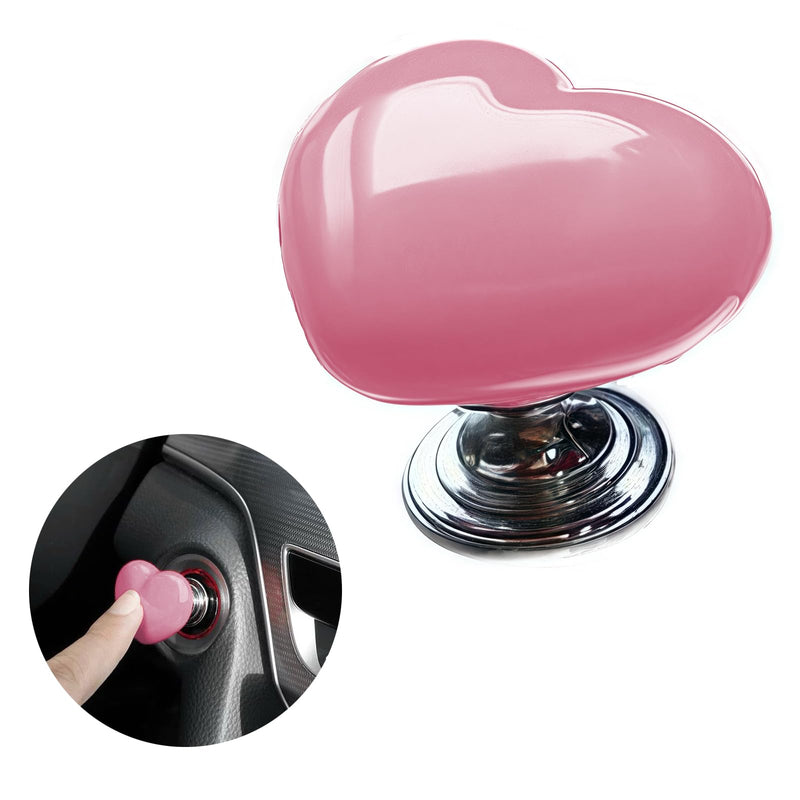 Car One-Touch Start Button with Push-to-Start Rocker Lever, Engine Start/Stop Joystick, and Full Metal Ball-bar Starter Cover for Decorative Accessories (Metal Heart - Pink) Metal heart - Pink