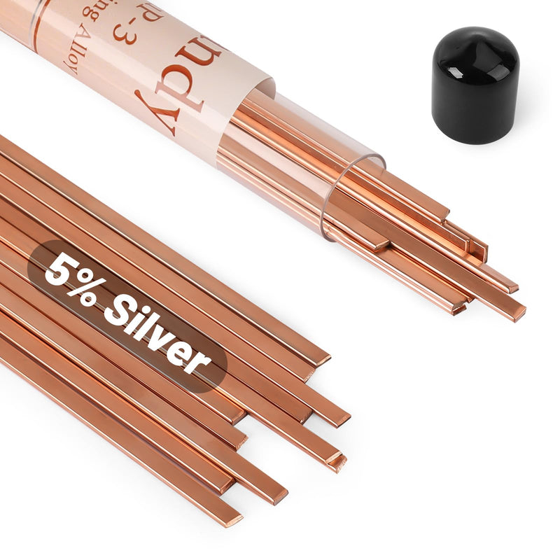 20 Sticks 5% Silver Solder Brazing Rods BCuP-3 Copper Phosphor Alloys Welding Rods 0.050" x 1/8" x 10" Brazing Rods BCuP-3 5% Silver Solder Copper Welding Rods