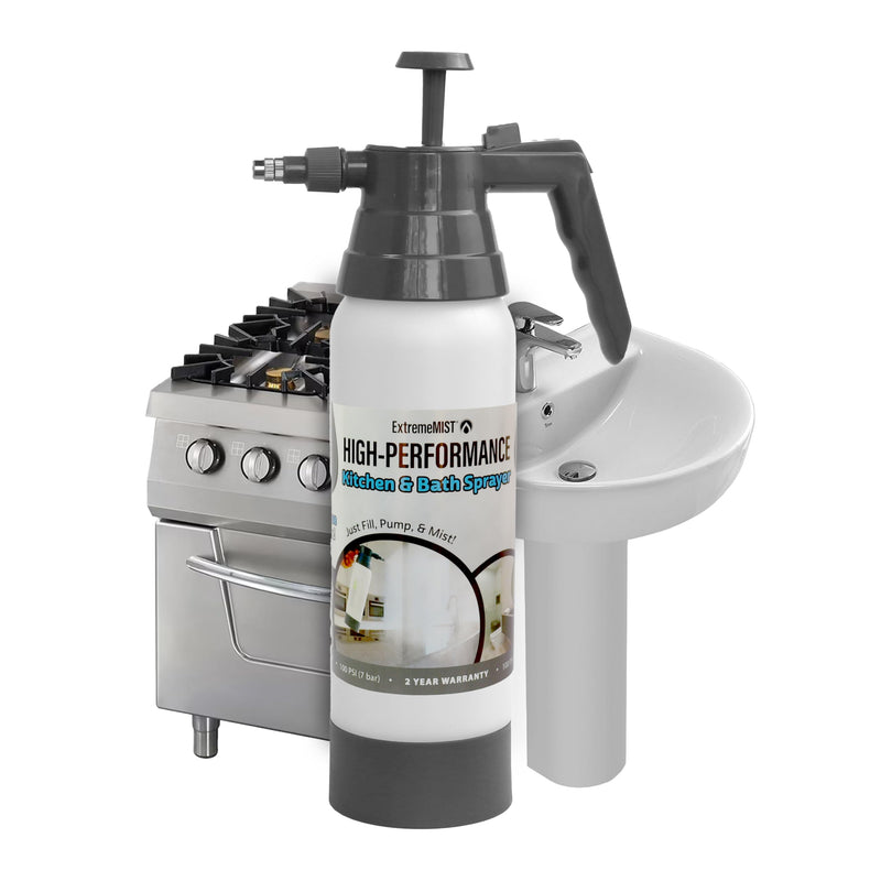 ExtremeMist High-Performance Kitchen & Bath Sprayer | Refillable Pressurized Sprayer | Ultra-Fine Mister | Continuous Spray Bottle for Cleaning | High Pressure | 20 Oz Bottle