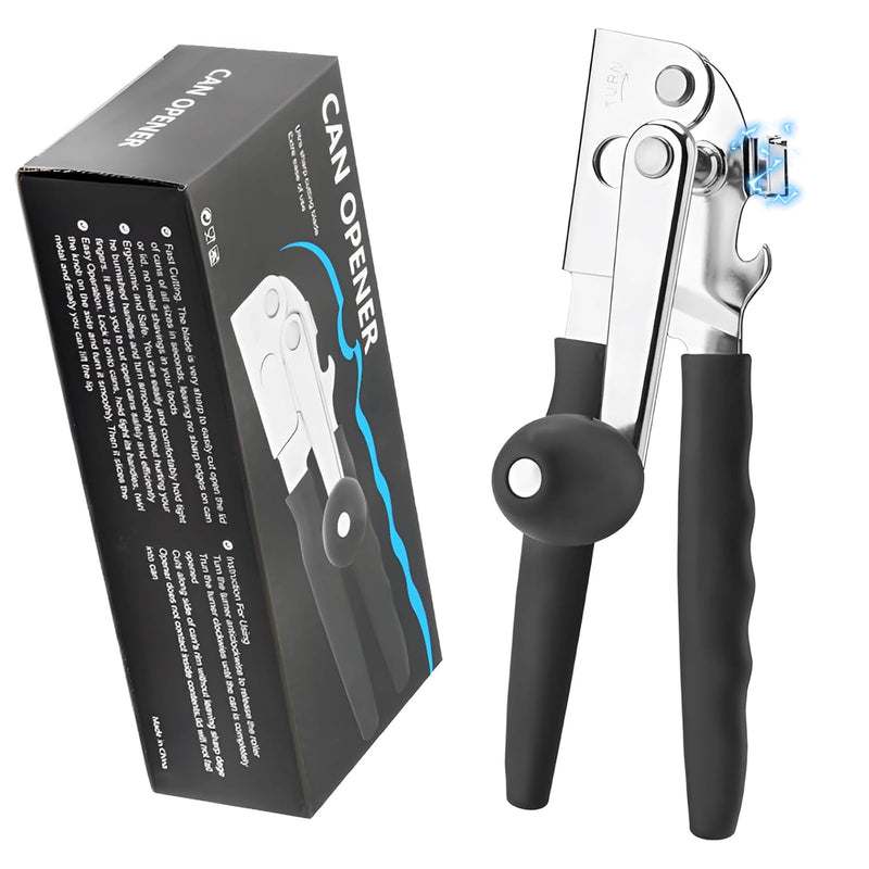 Commercial Can Opener,Stainless Steel Heavy Duty Hand Crank Can Openers with Comfortable Extra-long Handles,Ergonomic Design,Black