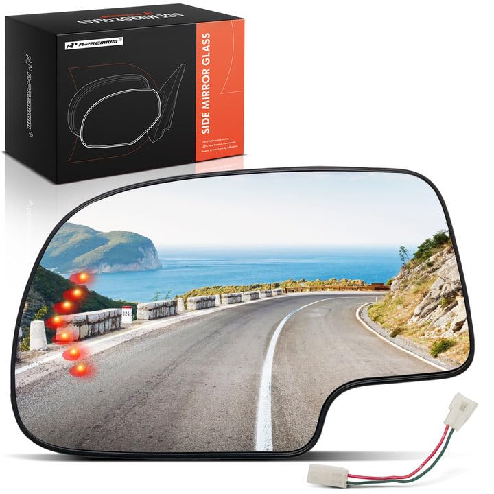 A-Premium Driver Side Heated Mirror Glass - Compatible with 2003-2007 Chevy Silverado, Avalanche, Suburban, Tahoe & GMC Sierra, Yukon & Cadillac Escalade - Exterior Side View Mirror with Turn Signal Left Driver Side