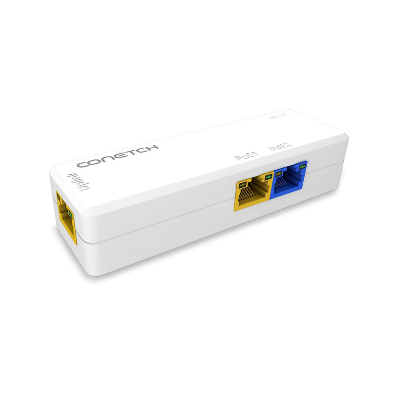 3 Port PoE Splitter, 1 in 2 Out PoE Extender, IEEE 802.3af/at/bt PoE Powered, Mini PoE Passthrough Switch, 100Mbps Ethernet, Supports 3 Levels Cascading, Plug & Play, PoE Repeater poe extender Indoor 3 Port