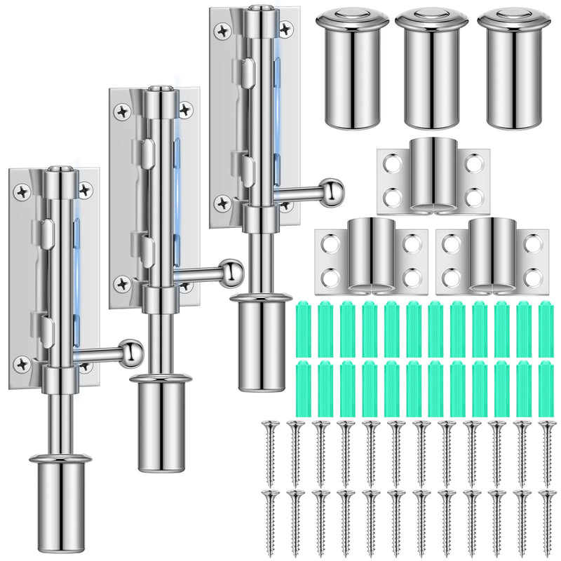 Tandefio 3 Pack 6.3 Inch Slide Bolt Gate Latch with Padlock Hole 304 Stainless Steel Barrel Bolt Latch Heavy Duty Door Security Lock Thickened Door Hardware for Barn Fence Shed Yard(Silver) Silver