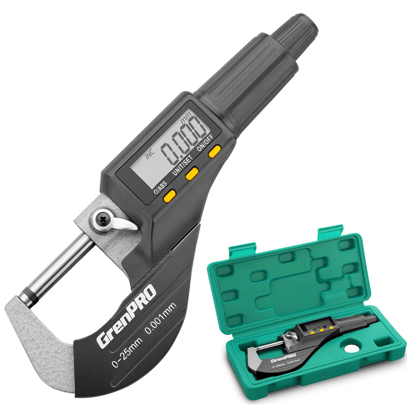 Digital Micrometer Measuring Tool, Professional Inch/Metric Precision Thickness Gauge with Extra Battery, DIY and Household Use 0.00005"/0.001 mm Accuracy Micrometers Machinist Tools 0-25mm