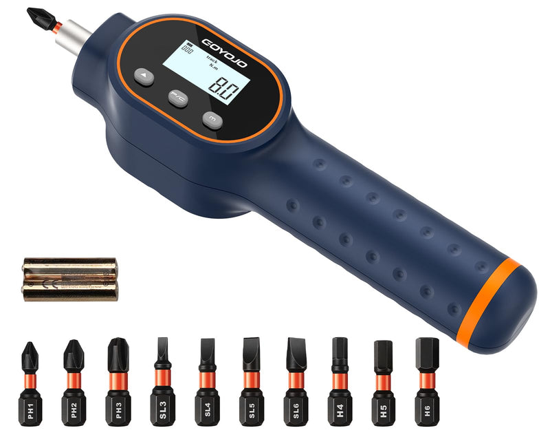 GOYOJO Digital Torque Screwdriver 7.08–70.8 in-lb / 0.8–8 Nm, 1/4" Adjustable Torque Screwdriver Set with Buzzer & Magnetic Bits, 999 Data Storage, for Gunsmithing, Electronics, and Mounting