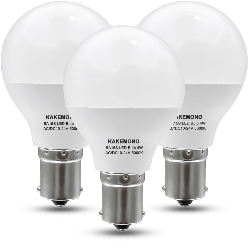KAKEMONO 12 Volt 1383 1139 RV Led Light Bulbs BA15s 4W 20-99 1141 1156 12V Vanity Replacement for Camper Trailer Motorhomes Marine Boat Interior Lighting, Daylight White 5000K,Pack of 3 5000k Daylight White