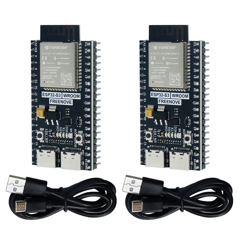 Freenove ESP32-S3 ESP32 S3 Board Lite (2 Pack), Dual-core 32-bit 240 MHz Microcontroller, Onboard Wireless, Python C Code, Example Projects Tutorial 8 MB Flash 2 Pack