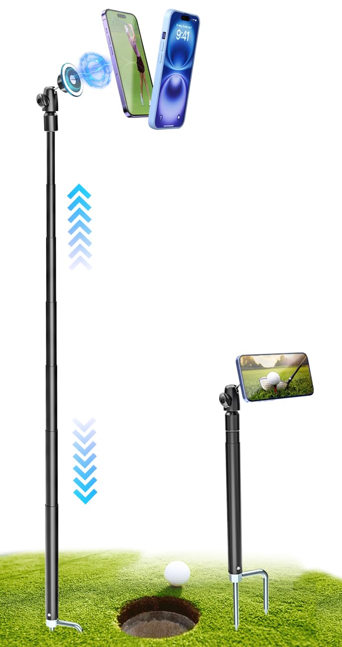 Golf Monopod Selfie Stick with Magnetic Phone Holder Mount - 57" Metal Pole Golf Phone Holder for Record Swing, Putting, Golf Training Aid, Tripod for iPhone 16 15 Compatible with Magsafe