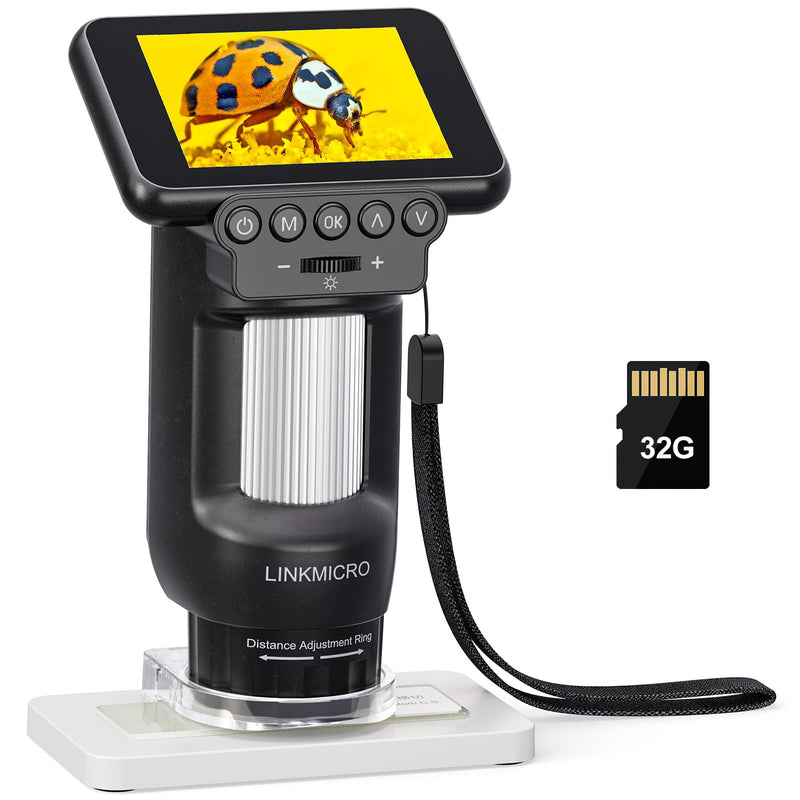 LM013 Microscope for Kids Adults Portable, Handheld Microscope Camera with 2.8" Screen, Coins Magnifier with 8 LED, USB Output, Christmas Birthday Gifts, 32GB Black+32GB