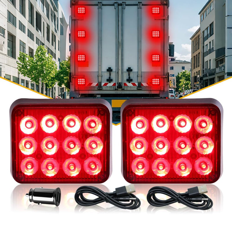 2PCS Magnetic Trailer Lights, Red Beacon Wireless Magnetic Strobe Lights Rechargeable Emergency Warning Lights Portable Surface Mount Strobe Lights for 12V 24V Trucks Car Trailer Vehicles Van
