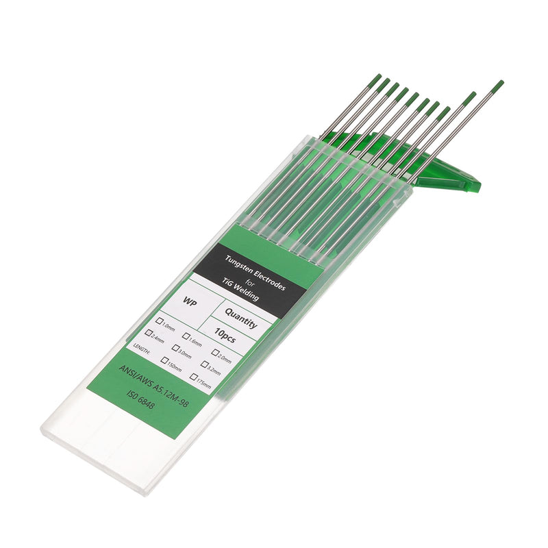 HARFINGTON 10pcs TIG Welding Tungsten Electrodes 3/32" x 7" Pure for Stainless Steel Welding, Aluminum Magnesium Alloy Welding Aerospace Automobile Manufacturing, Green WP 3/32 inch
