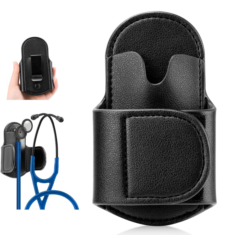 Stethoscope Holder Hip Clip Compatible with Littmann and Most Stethoscopes, PU Leather Stethoscope Holster for Physicians Nurse, Pocket/Belt/Scrubs Stethoscope Clip Accessories for Neck Relief (Black)