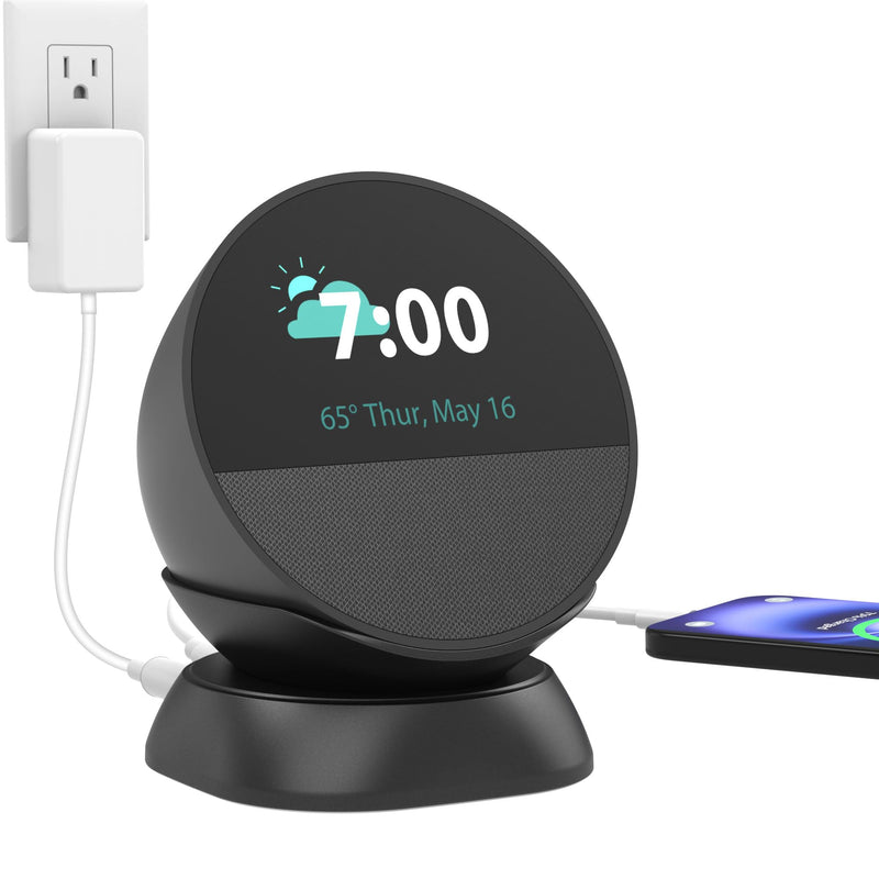 PlusAcc Stand for Spot with USB-C and USB-A Charging Ports, Desktop Holder Base Accessories for Cellphones and Earbuds, Space-Saving Design (Black) Black