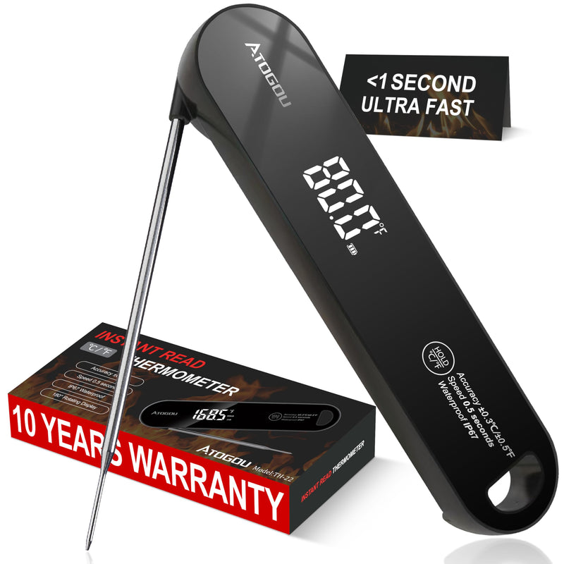 The Latest Thermocouple Food Thermometer. Faster: <1 Second Response time. More Accurate: ±0.5°F (0.3°C), IPX7 Waterproof, for Meat/Candy/Grill/BBQ etc. TH-22 Black