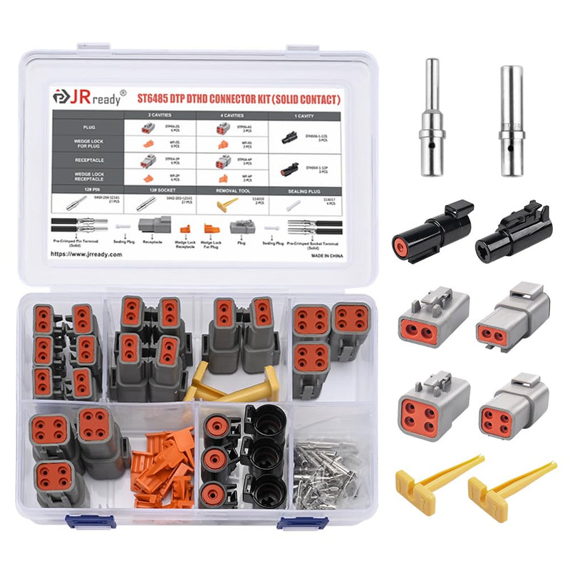 JRready ST6485 DTP DTHD Connector Kit, Deutsch Connector Kit with 2 4 Pin DTP Connectors and 1 Pin DTHD Connectors, Size 12 Solid Contacts 12-16AWG, Removal Tools