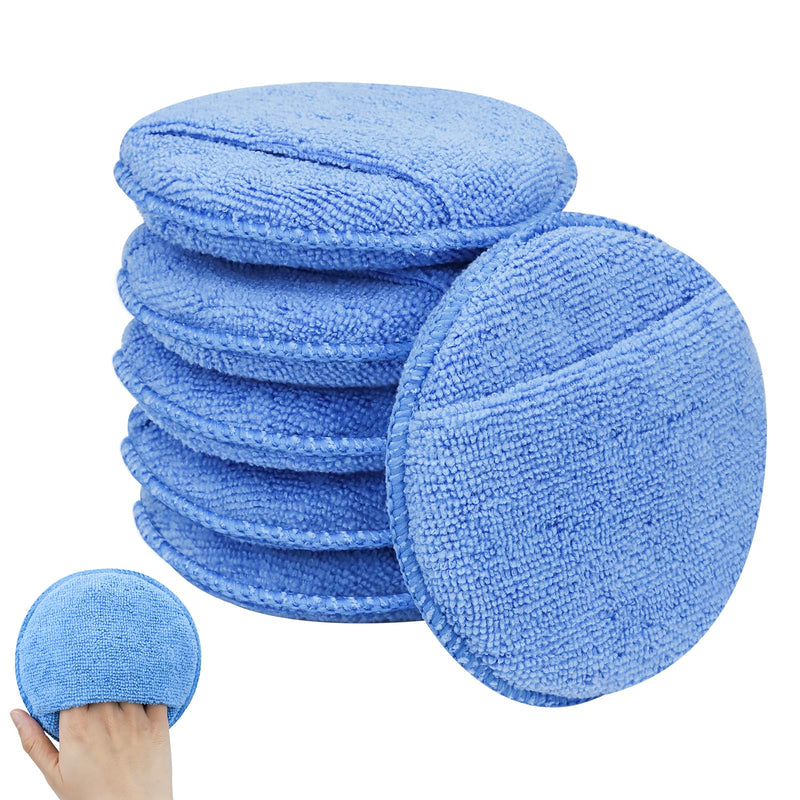 6 PCS Microfiber Wax Applicator Pad with Finger Pocket, 5 Inch Ultra-Soft Car Wax Applicator, Buffing and Detail Polishing Foam Pads for Car Truck Motorcycle Cleaning and Fine Polishing (Blue) Blue