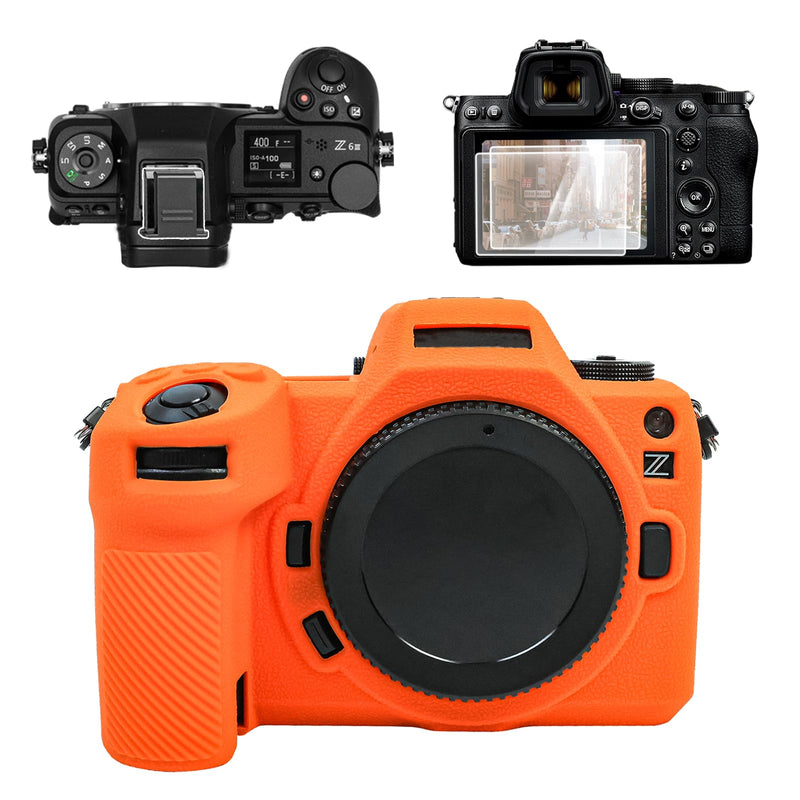 for Nikon Z6III Accessories Set, Camera Case, Screen Protector*2, Hot Shoe Cover*1, Silicone Camera Cover, Tempered Glass 9H, Orange