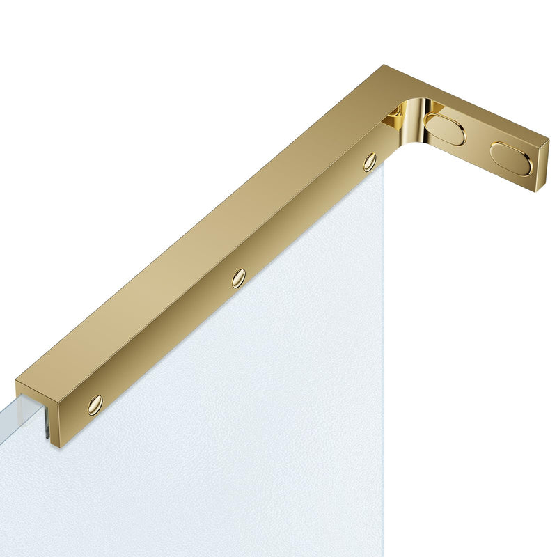 Heavy Duty Fixed Glass Clamp Support Bracket for Frameless Shower Doors,Reliably 304 Stainless Steel Stabilizing Bar for 6-12mm Glass Panels,No-Drill Installation,Mirror Gold Left Side Glass Polished Gold