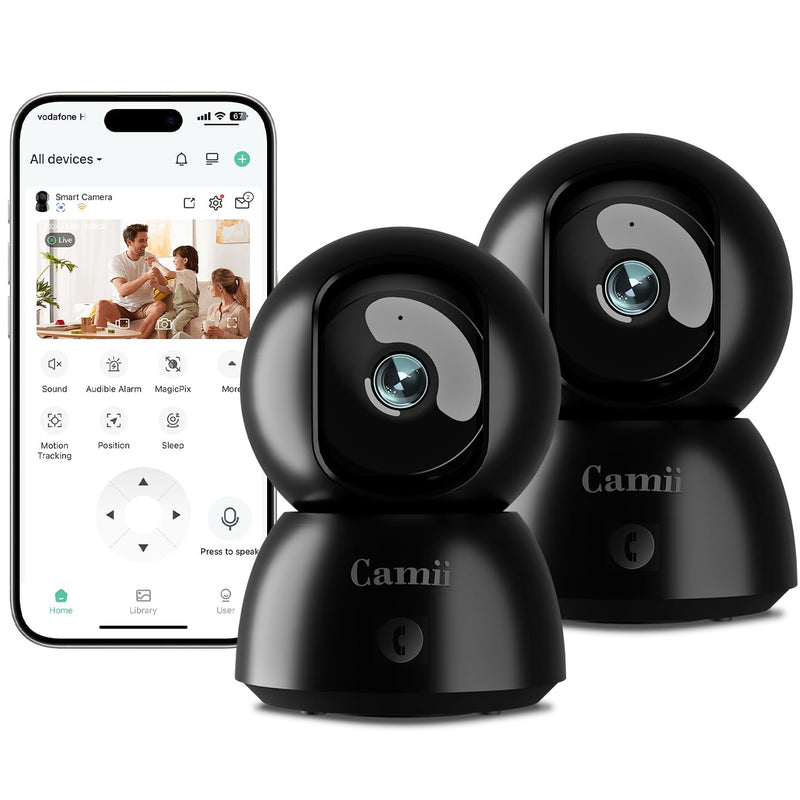 Indoor Camera, 2K Pet Cameras for Home Security Dual Band WiFi(2.4/5G), Security Camera with Phone App, 24/7 SD Card Storage, 2-Way Audio, Dog and Baby Monitor with Motion Detection, Black 2Pack
