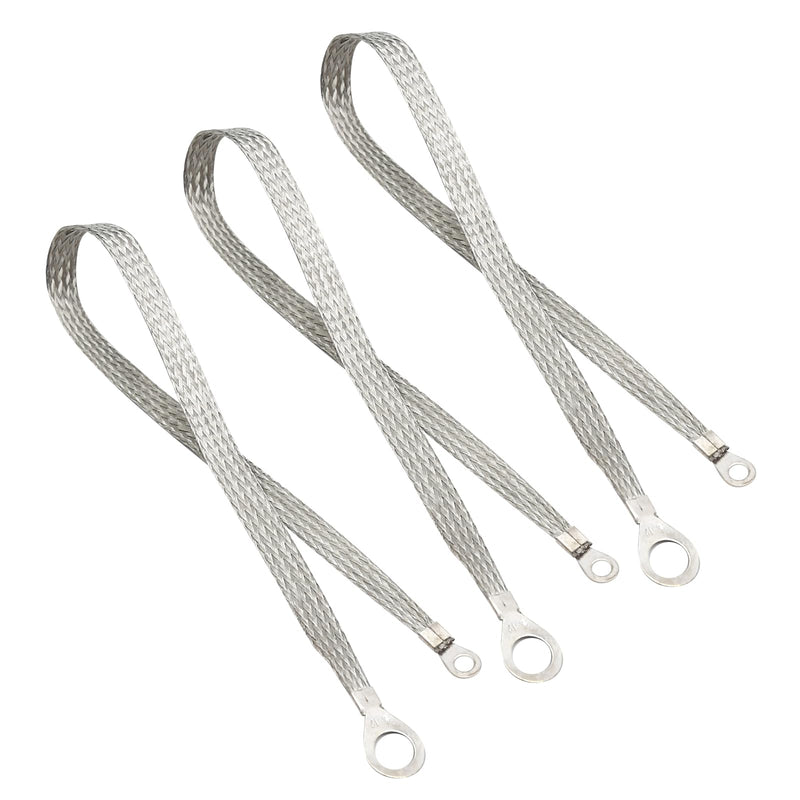 Braided Ground Strap Tinned Copper Ground Strap Automotive 20 inch X 1/2 inch with 1/2 inch Ring to 1/4 inch Ring Terminal Connectors 3PCS