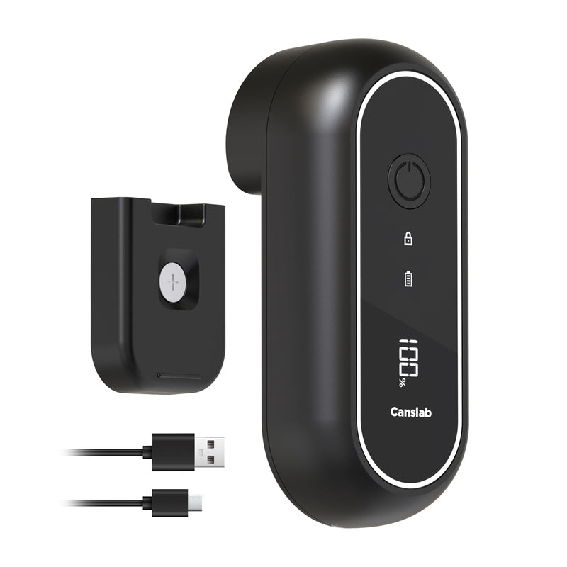 Canslab Turbo Rechargeable Can Opener - Professional Grade Blade, Auto-Stop, LED Battery Life Display, Wall-mountable, Side Cut Electric Can Opener for Smooth Edge, Hands-free Operation,USB-C Charging Black