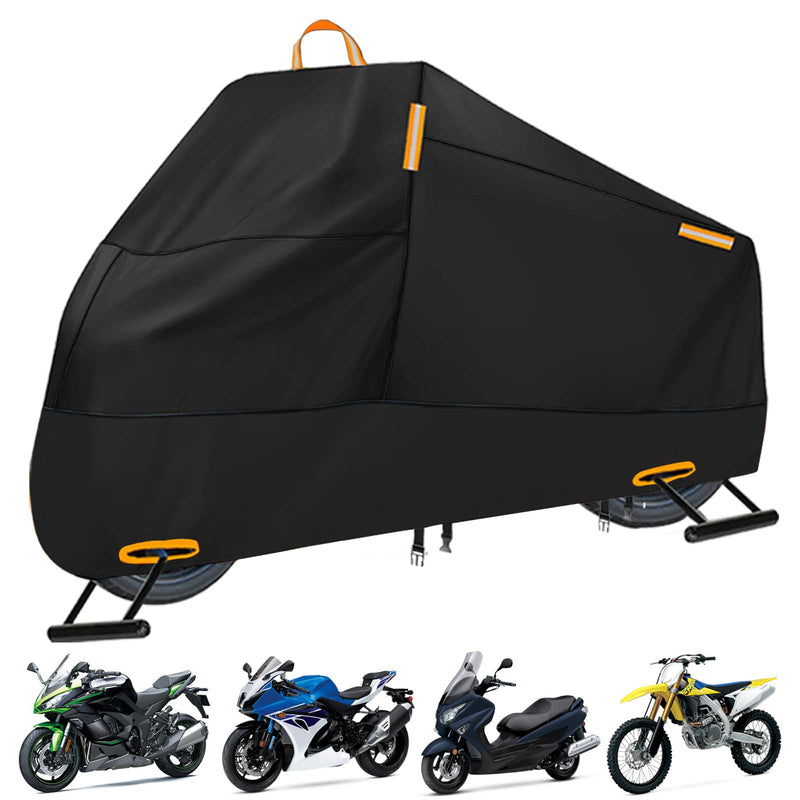 Motorcycle Cover Waterproof Outdoor, 300D Heavy Duty Motorcycle Cover for Ninja 250 300 650 1000 Yamaha YZF R1 R7 MT-09 Suzuki GSXR 600 750 1000 Scooter Cover Protection Fits up to 86" - Black L (Fits up to 86")