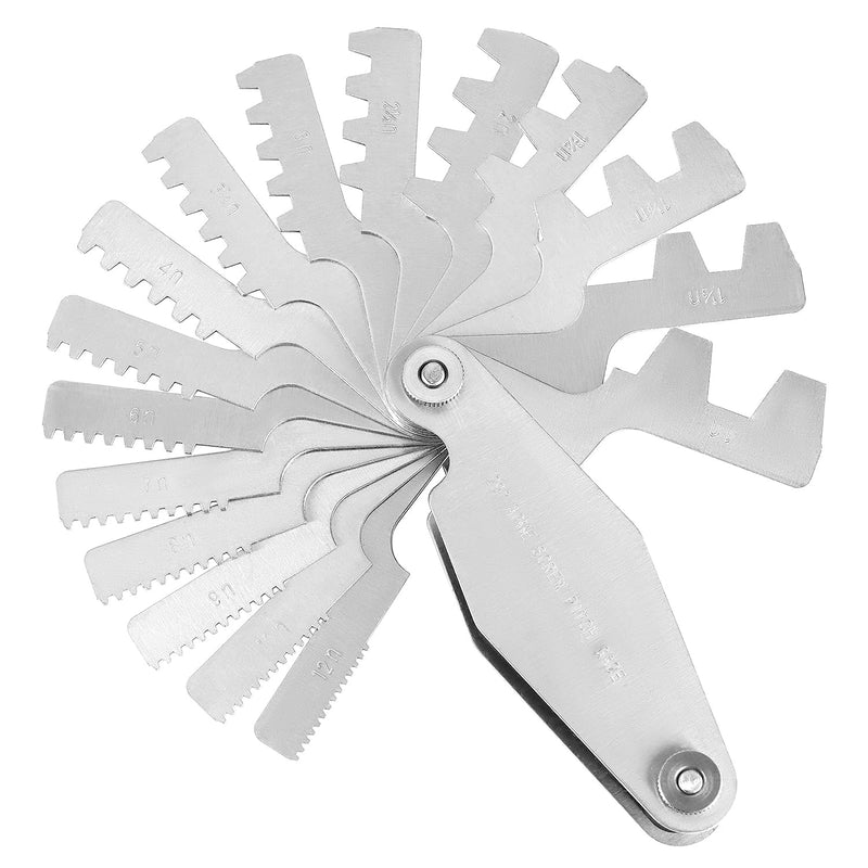 QWORK 29 Degree Acme Screw Pitch Gauge Set, 16-Piece Steel Thread Pitch Measuring Tool with Laser Engraved Scale for Internal and External Threads