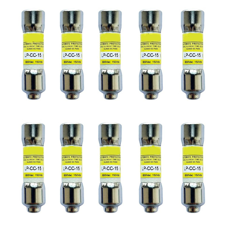 10-Pack New LP-CC-15 LP-CC-15A LP-CC 15A 600Vac Class CC Time Delay Fuse,LP-CC-15 Class CC Cartridge Fuses