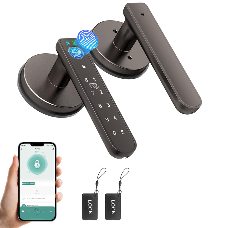 Fingerprint Door Lock, 6-in-1 Smart Door Knob with App Control/Fingerprints/IC Cards/Passwords/2 Keys, Fingerprint Door Knob Biometric Door Lock for Bedroom Apartment-Coffee Brown Coffee Brown
