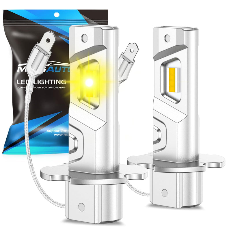 Marsauto H3 Yellow Led Fog Light Bulb, 600% High Bright H3LL Fog Lights Led, 12,000LM 3000K Amber Yellow Strong Penetration, 2024 New Upgraded CSP Chips H3 Fog Bulb for Car, Pack of 2 H3/H3ll