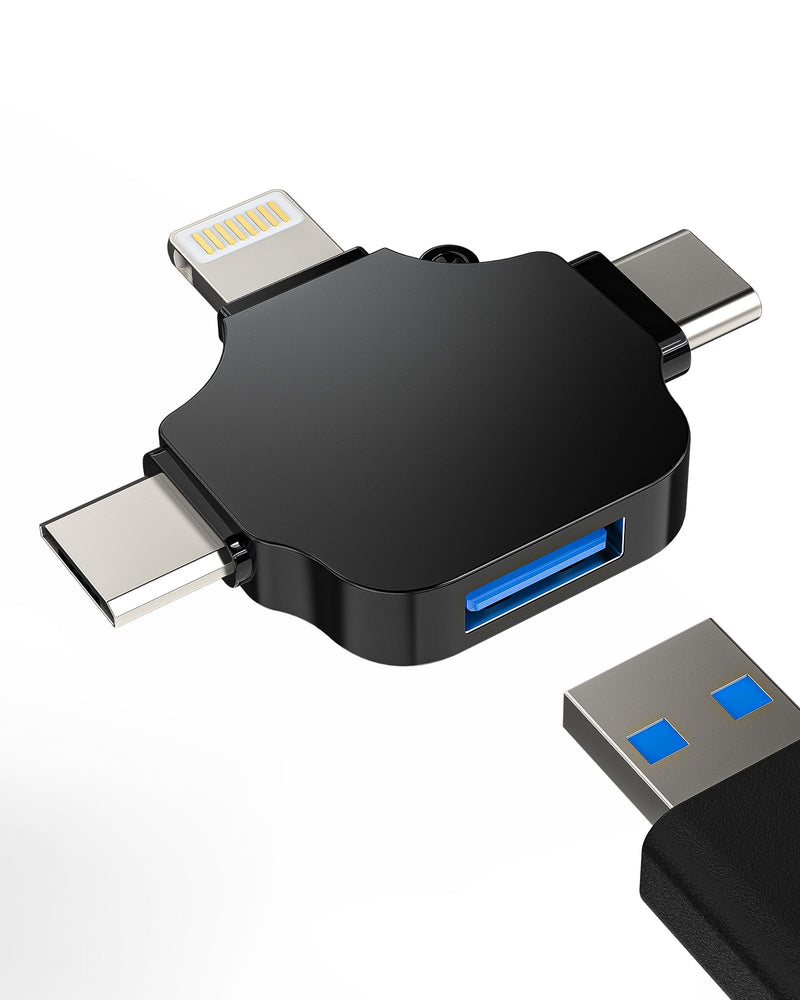 Lightning to USB C Micro USB USB-A Adapter(3in1) OTG 3.0 Cable for iPhone 16 15 14 for iPad Camera Data Transfer USB Flash Drive Keyboard Android Phone Compatible with Samsung