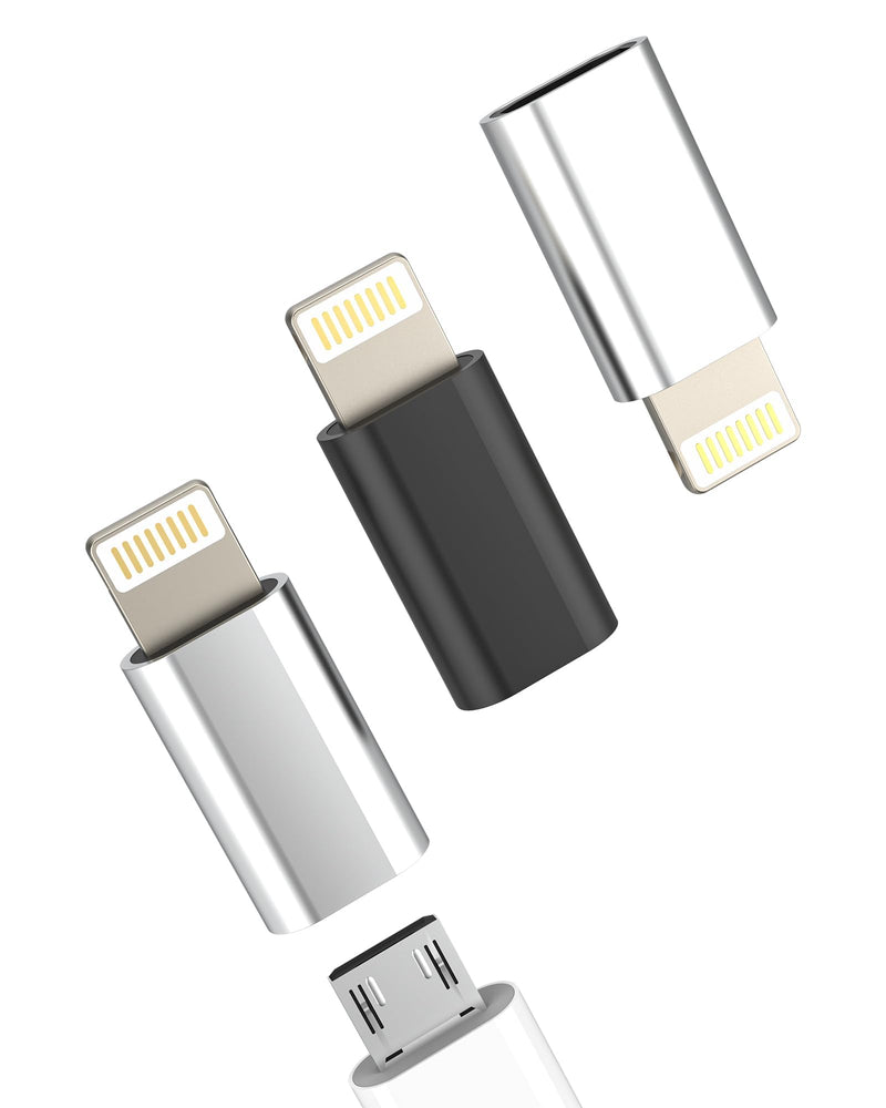 Micro USB Female to Lightning Male Charging Adapter 3 Pack for iPhone 14 13 12 11 Pro Max Android Cable Compatible for Apple MFi Certified Micro USB Adapter for iPad Pro Air Mini
