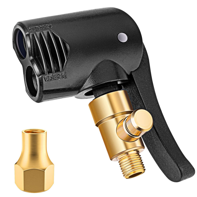 Locking Presta Schrader Air Chuck for Bike Tire, Dual Head Pump Nozzle with 1/4" F-NPT Quick Connect for Tire Inflator, Presta&Schrader Valve Adapter w/Air Release Nob for Bicycle Floor Pump