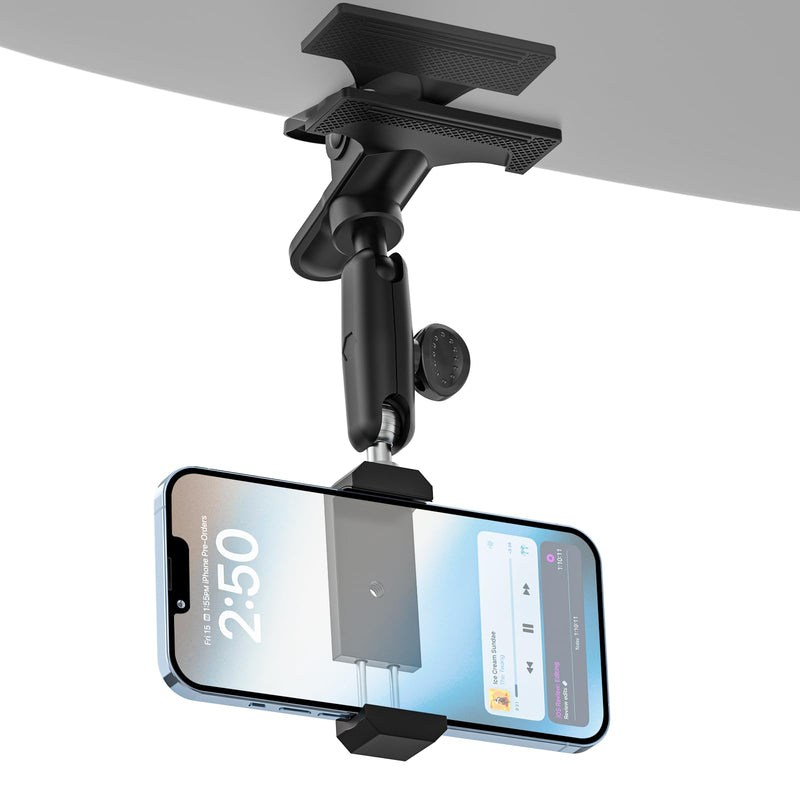 Metal Car Sun Visor Phone Holder for Samsung Smartphones, Car Cell Phone Mount Clamp with 360° Adjustable Arm for Galaxy S26 Ultra, S25, S24, S23, S22, A36, A26, iPhone 17 Pro Max, 16, 15, 14, 13, 12